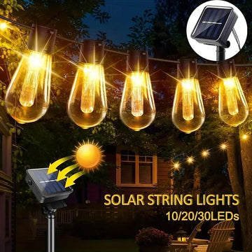 Solar Powered LED String Lights 30 Vintage Bulb Waterproof Fairy Lights for Garland Camping Garden Party - Imported from UK